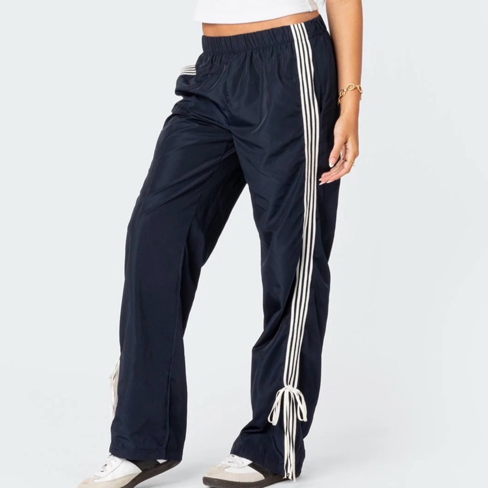Edikted Remy Navy Track Pants with White Stripes
